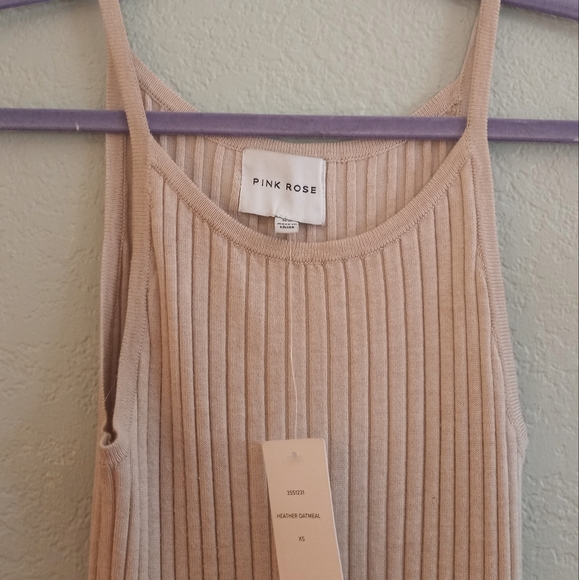 Pink Rose NWT Ribbed Knit Heather Oatmeal Coastal Casual Comfy Beach Maxi Dress - Picture 2 of 5